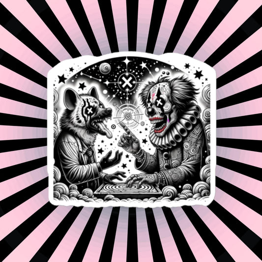 Cosmic Discussion Hyena Clown Weirdcore Waterproof Vinyl Sticker