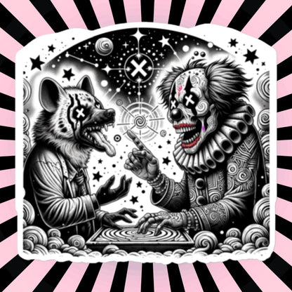 Cosmic Discussion Hyena Clown Weirdcore Waterproof Vinyl Sticker