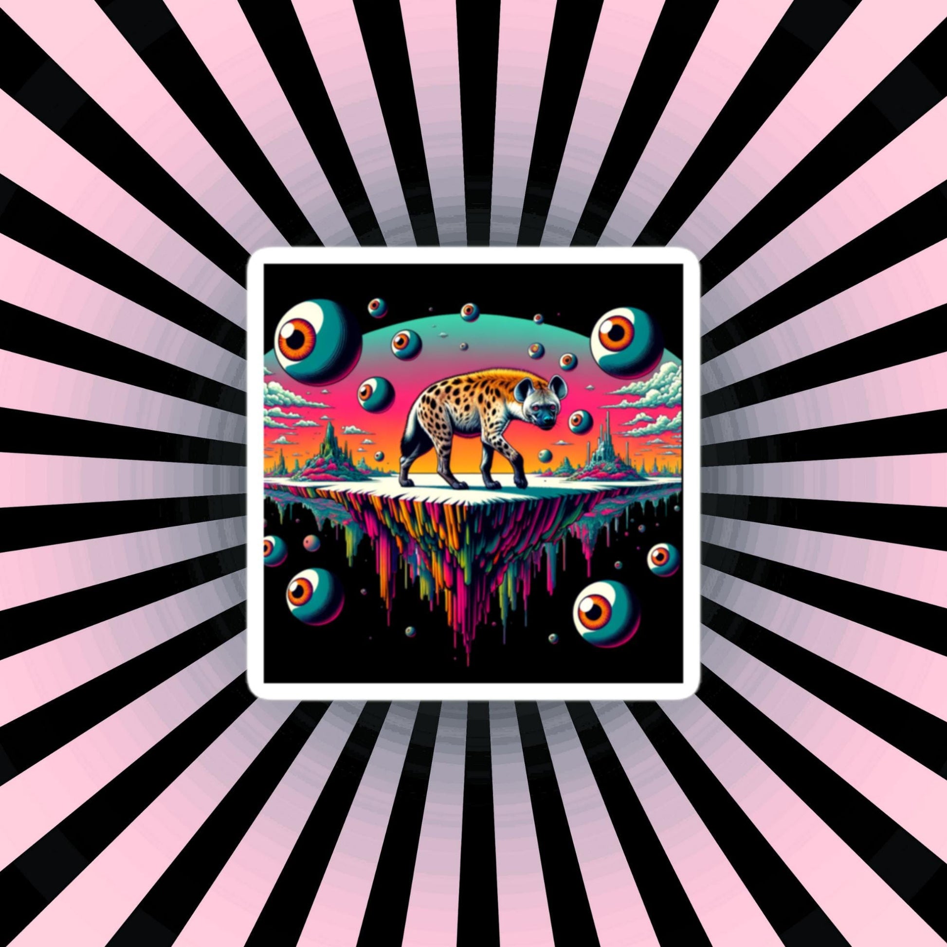 Dark Trippy Eye Balls Dimensional Art Hyena Dark Travels Waterproof Vinyl Hyena