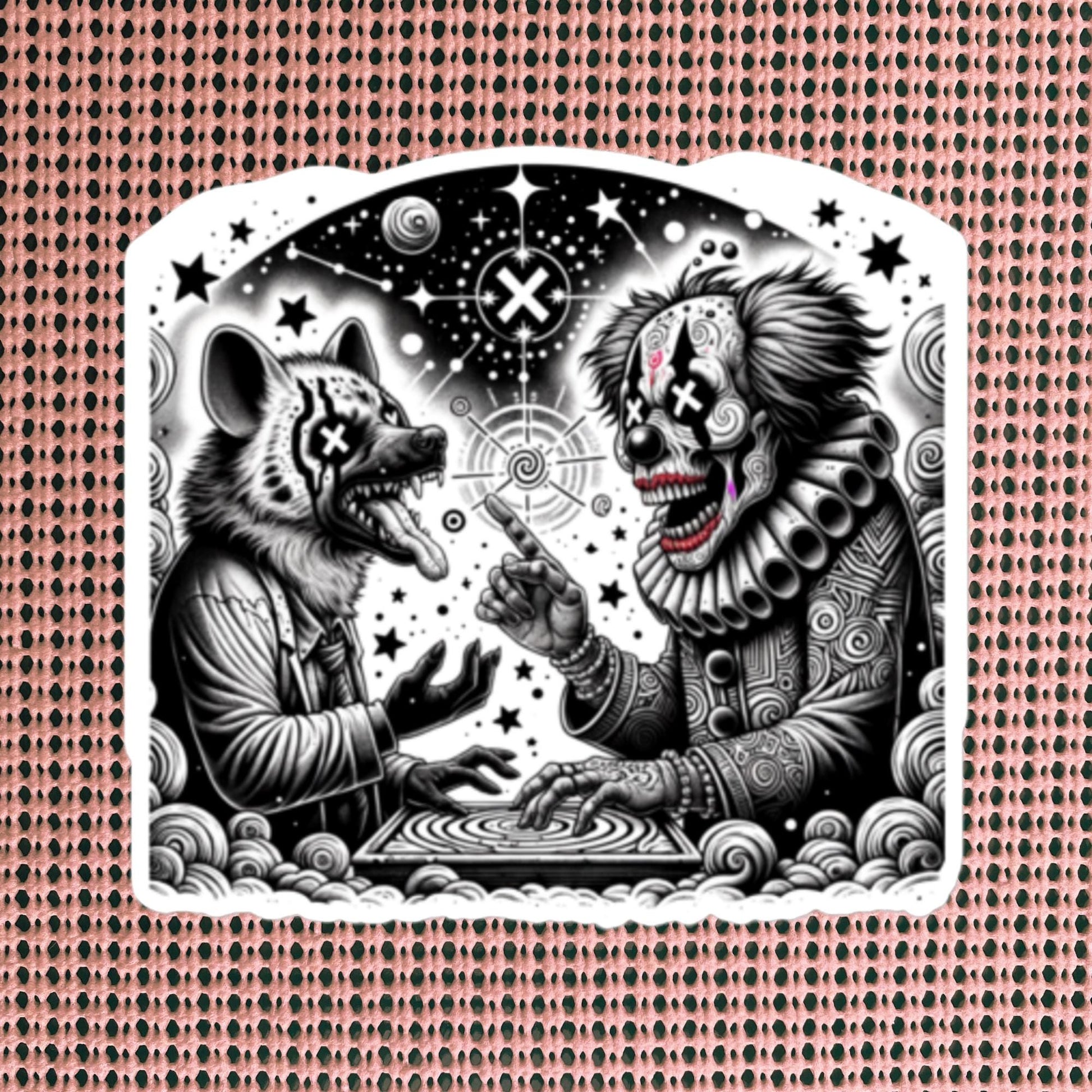 Cosmic Discussion Hyena Clown Weirdcore Waterproof Vinyl Sticker