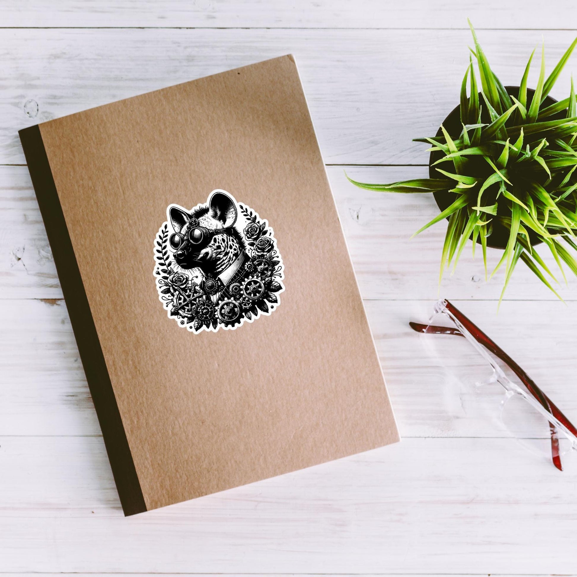 Steampunk Grunge Gears Weirdcore Hyena Waterproof Vinyl Sticker