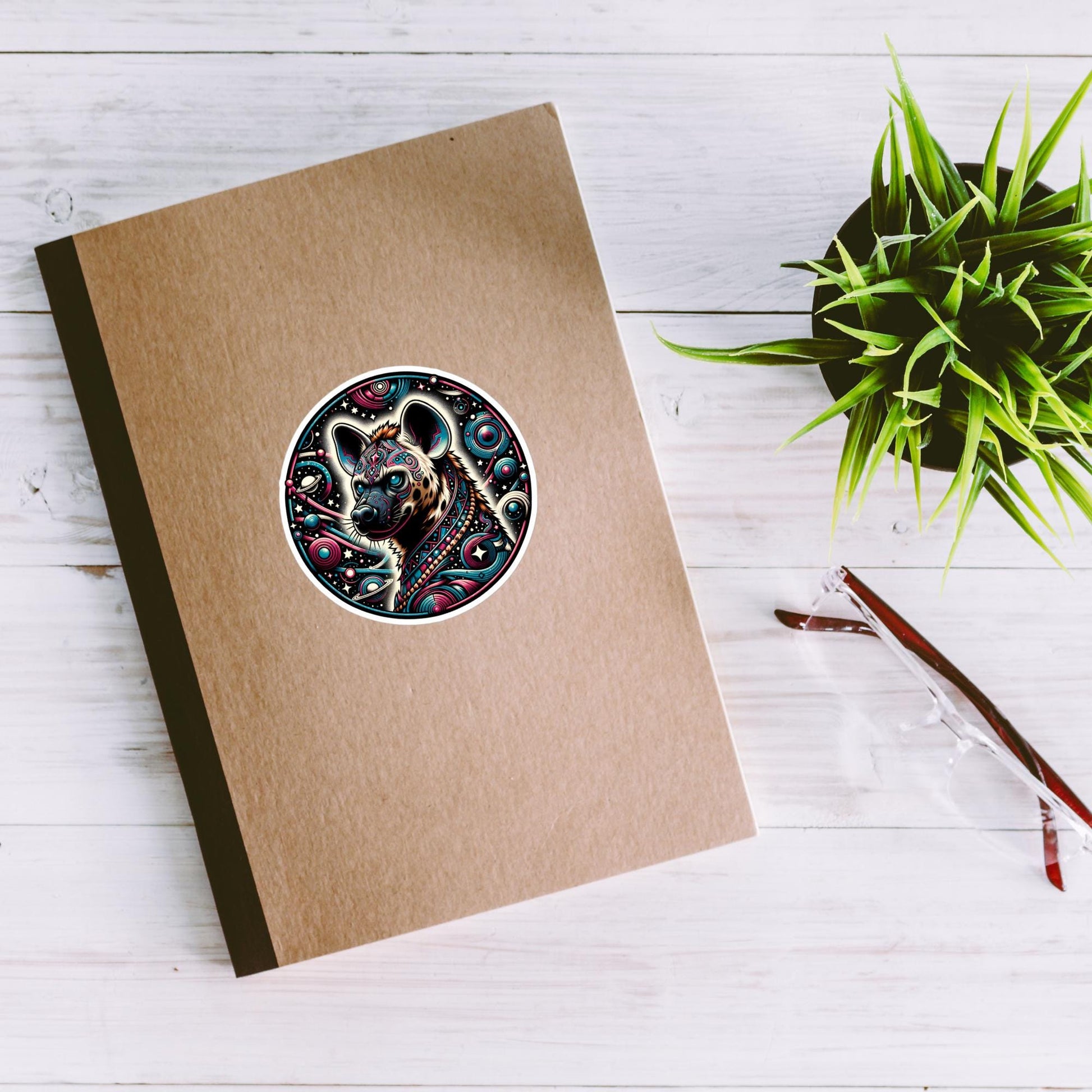 Cosmic Dystopian Futuristic Colorful Weirdcore Hyena Sticker