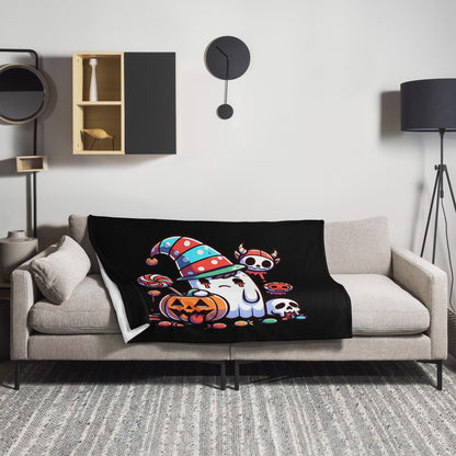 Clowncore Sad Ghost With Candy Throw Blanket Halloween Candy Grunge Room Decor