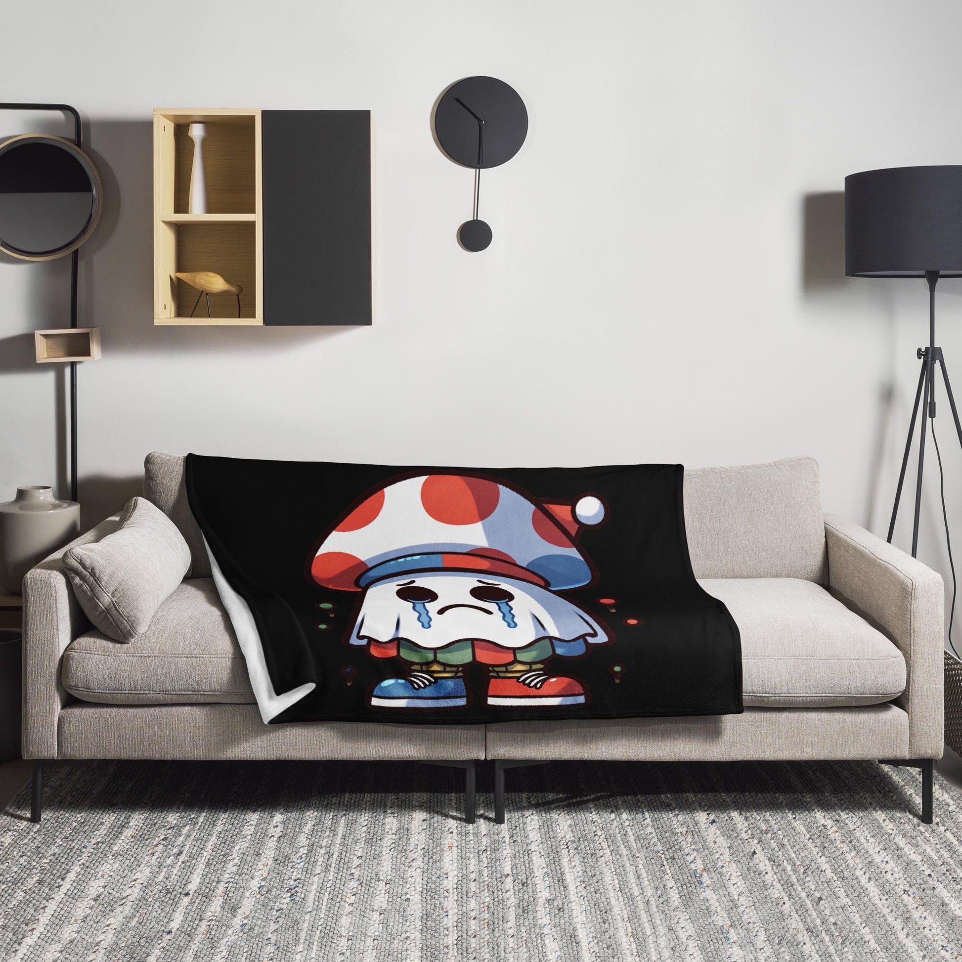 Crying Ghost in Mushroom Hat Halloween Throw Blanket Weirdcore Cute Ghost Room Decor