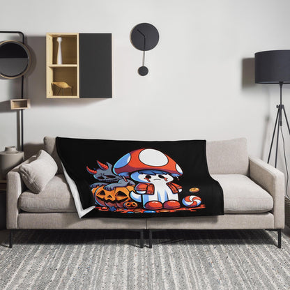 Defeated Mushroom Ghost and Demon Weirdcore Throw Blanket Y2K Grunge Halloween Room Decor