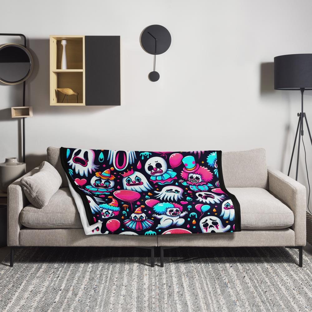 Blanket Halloween Clowncore Neon Goth Horror Throw Blanket Y2K Grunge Room Decor