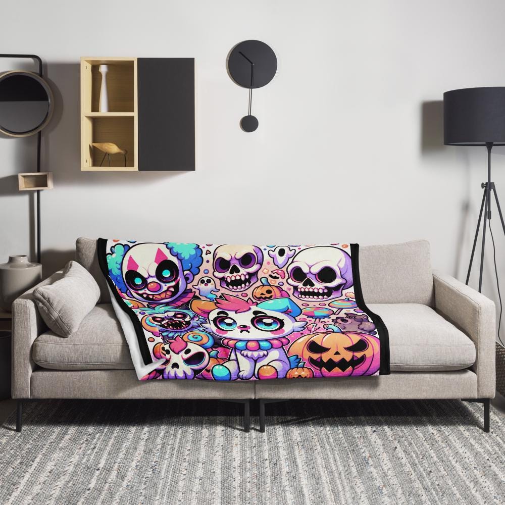 Blanket Clowncore Haunted Hyena Halloween Throw Blanket Grunge Y2K Pastel Goth Decor