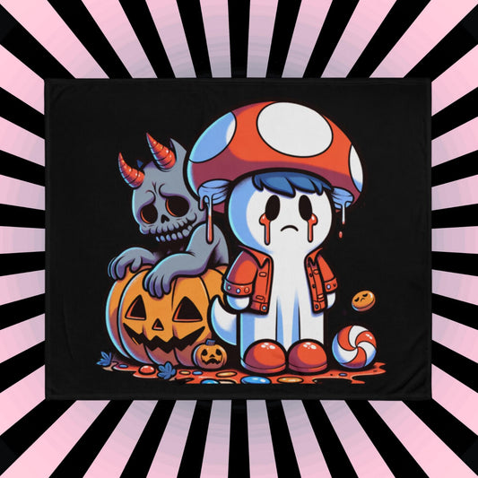 Blanket Defeated Mushroom Ghost and Demon Weirdcore Throw Blanket Y2K Grunge Halloween Room Decor
