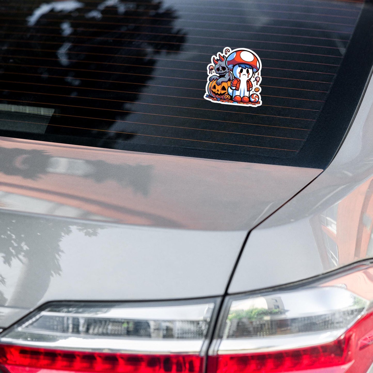 Sticker Weirdcore Ghost with Mushroom hat with Demon Waterproof Vinyl Sticker