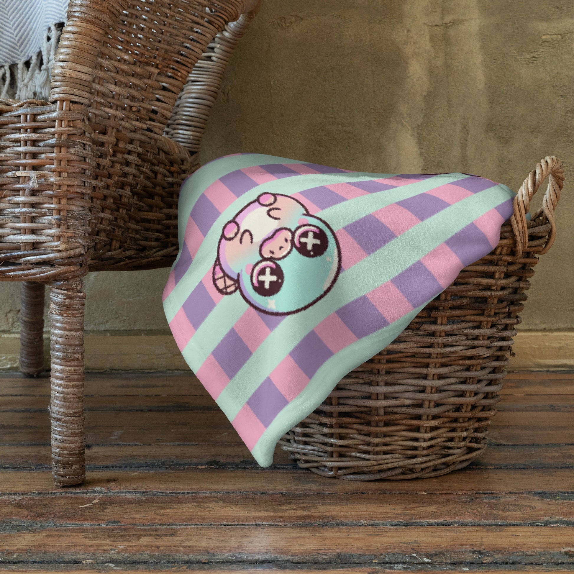 Creepy Cute Weirdcore Platypus Pattern Pastel Goth Grunge Throw Blanket for Couch, Bed, Snuggling, Cozy Gift