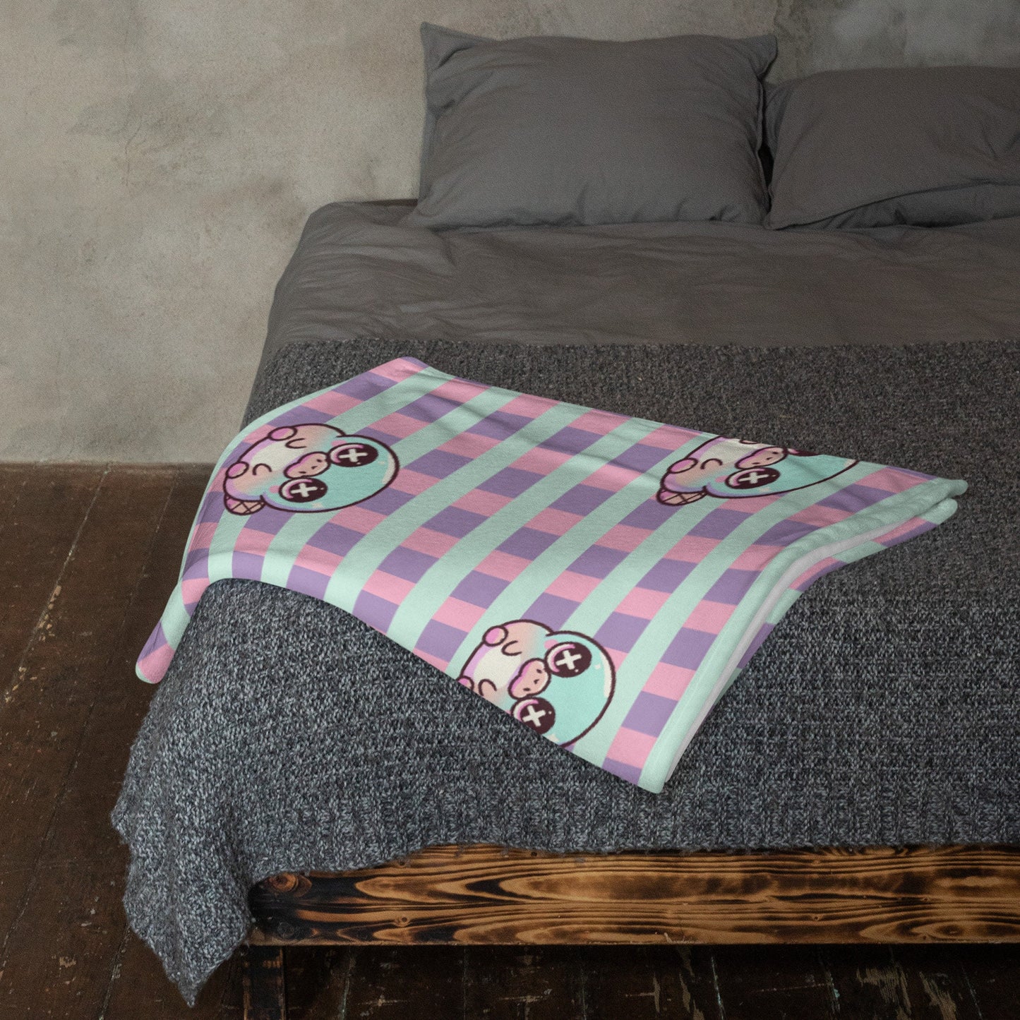 Creepy Cute Weirdcore Platypus Pattern Pastel Goth Grunge Throw Blanket for Couch, Bed, Snuggling, Cozy Gift