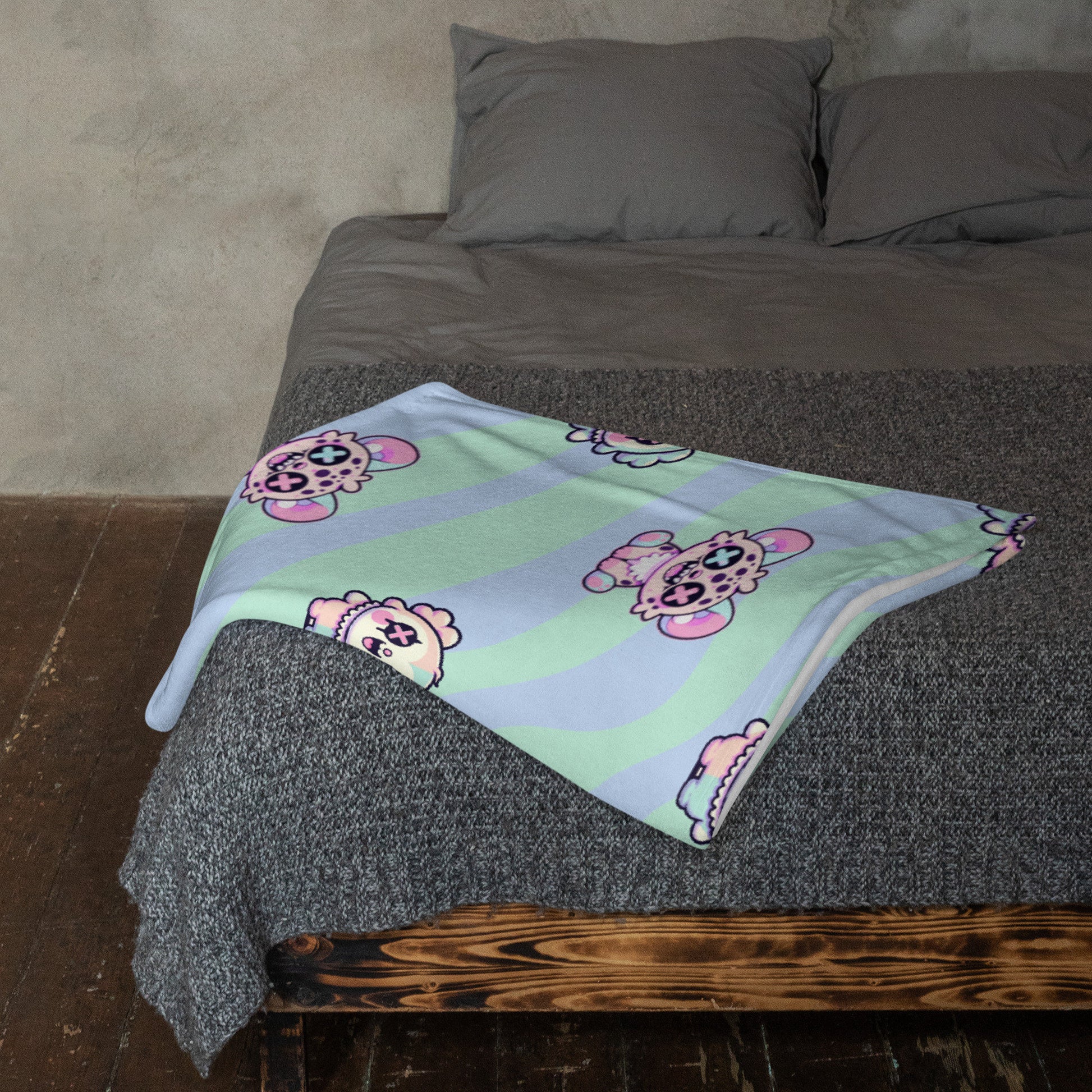 Creepy Cute Clowncore Weirdcore Hyena & Clown Friends Pattern Pastel Goth Grunge Throw Blanket for Couch, Bed, Snuggling, Cozy Gift