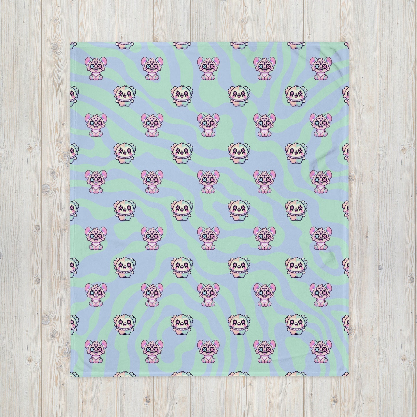 Creepy Cute Clowncore Weirdcore Hyena & Clown Friends Pattern Pastel Goth Grunge Throw Blanket for Couch, Bed, Snuggling, Cozy Gift