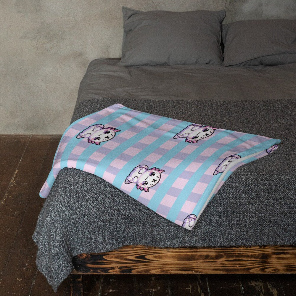 Creepy Cute Weirdcore Axolotl Pattern Pastel Goth Grunge Throw Blanket for Couch, Bed, Snuggling, Cozy Gift