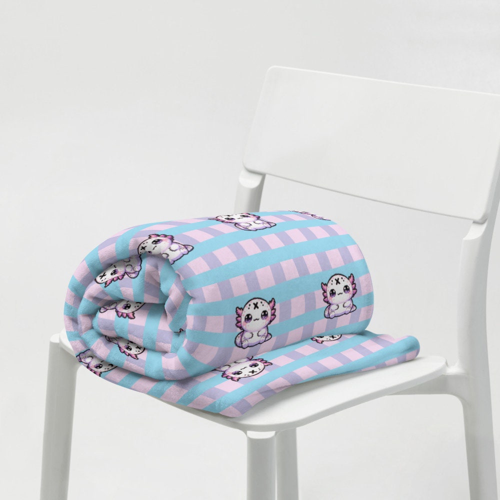 Creepy Cute Weirdcore Axolotl Pattern Pastel Goth Grunge Throw Blanket for Couch, Bed, Snuggling, Cozy Gift