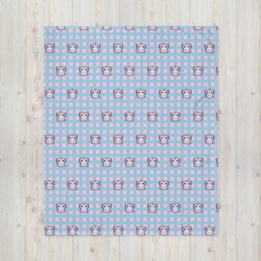Creepy Cute Weirdcore Axolotl Pattern Pastel Goth Grunge Throw Blanket for Couch, Bed, Snuggling, Cozy Gift
