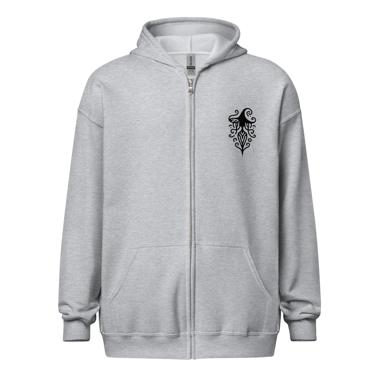 Goth Grunge Witch Playing with Bats Zip Up Hoodie Tribal Witch Front Design Hooded Jacket