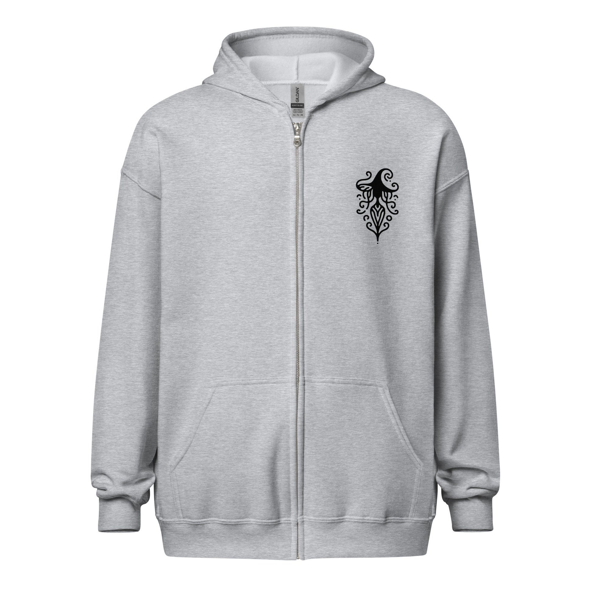 Goth Grunge Witch Playing with Bats Zip Up Hoodie Tribal Witch Front Design Hooded Jacket