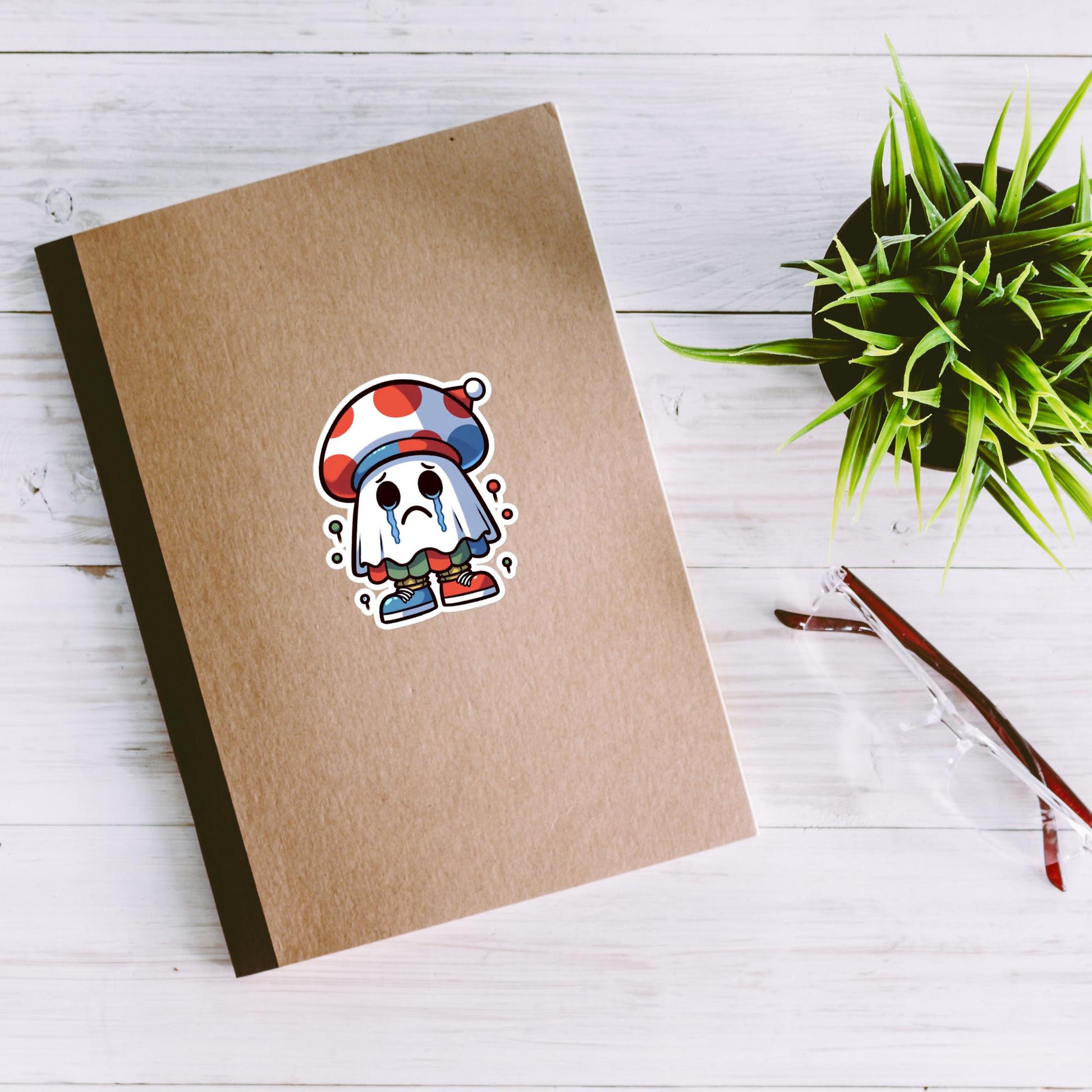 Sticker Weirdcore Crying Ghost with Funny Hat Waterproof Vinyl Halloween Sticker