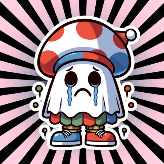 Sticker Weirdcore Crying Ghost with Funny Hat Waterproof Vinyl Halloween Sticker