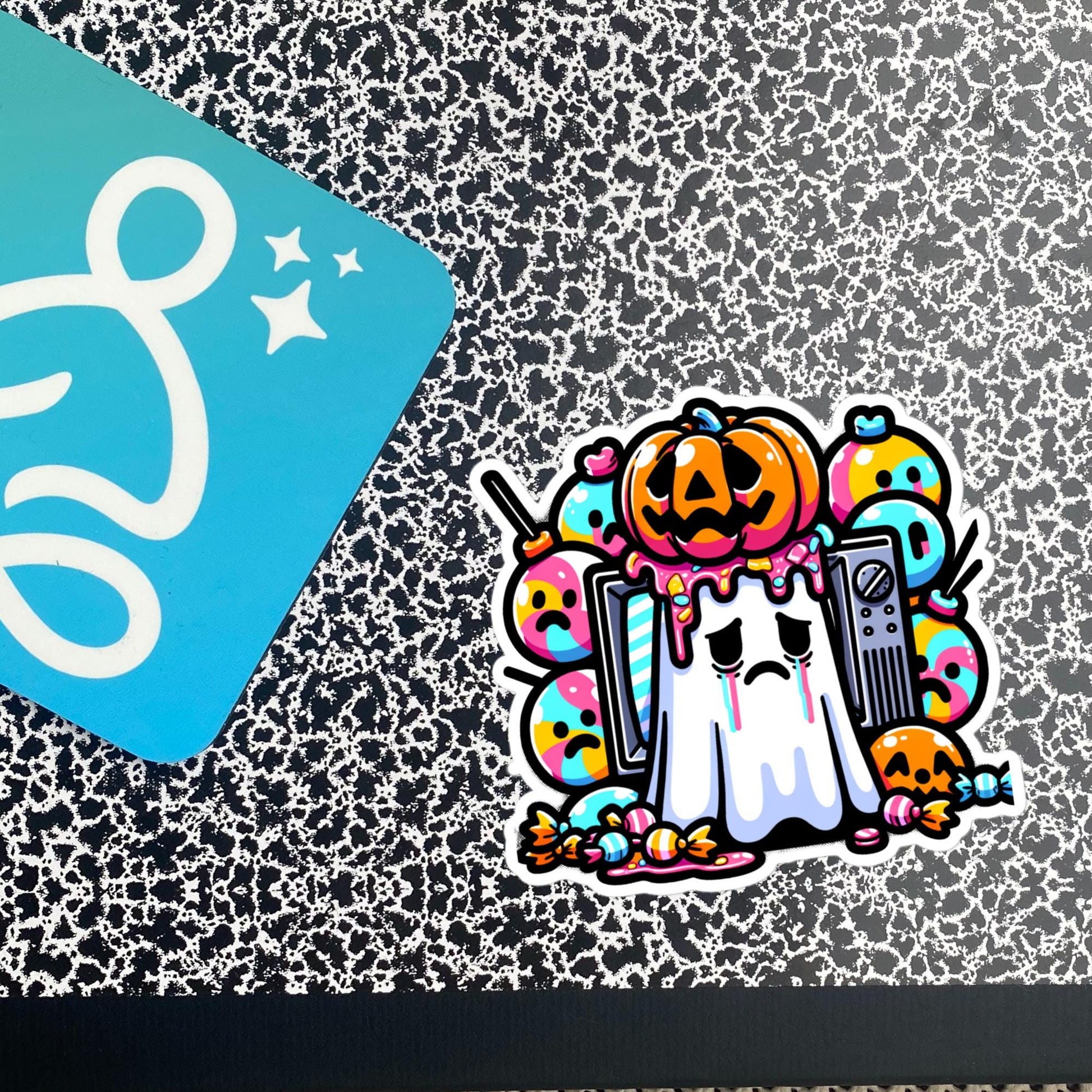 Weirdcore Ghost with Pumpkin on Head Television Halloween Vinyl Waterproof Sticker