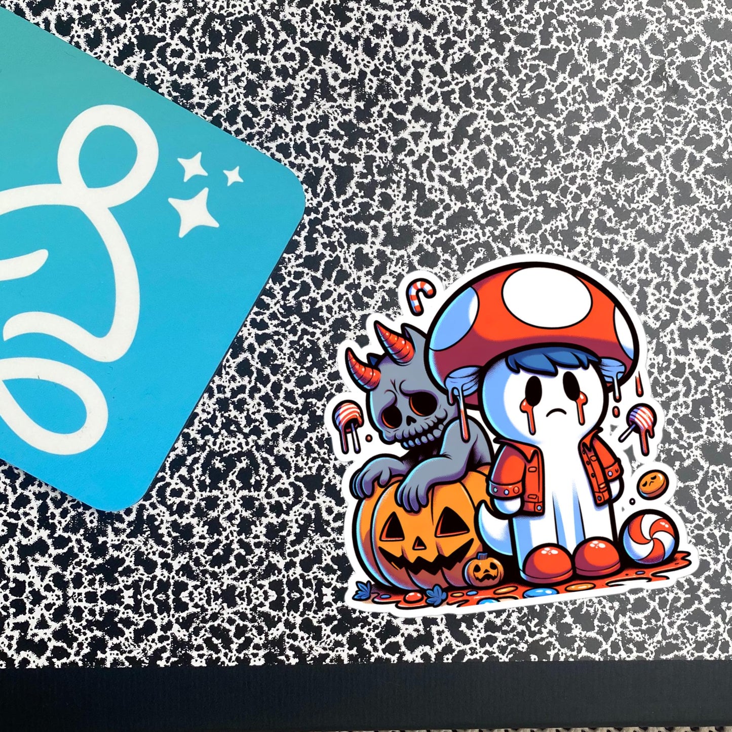 Sticker Weirdcore Ghost with Mushroom hat with Demon Waterproof Vinyl Sticker