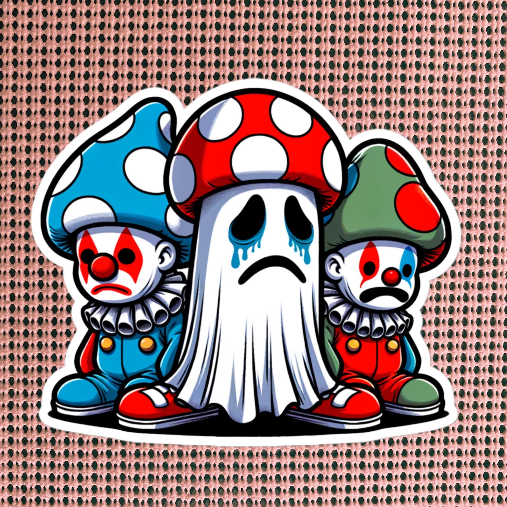 Sticker Sad little Clowns and Ghost with Mushroom Hats Weirdcore Clowncore Waterproof Vinyl Sticker