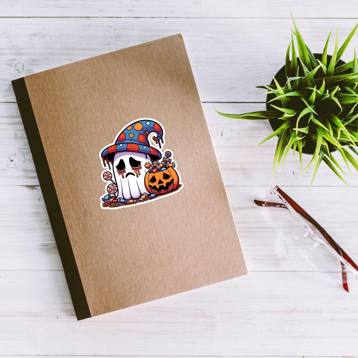 Waterproof Vinyl Sticker of Sad Little Ghost Halloween Candy Weirdcore Sticker