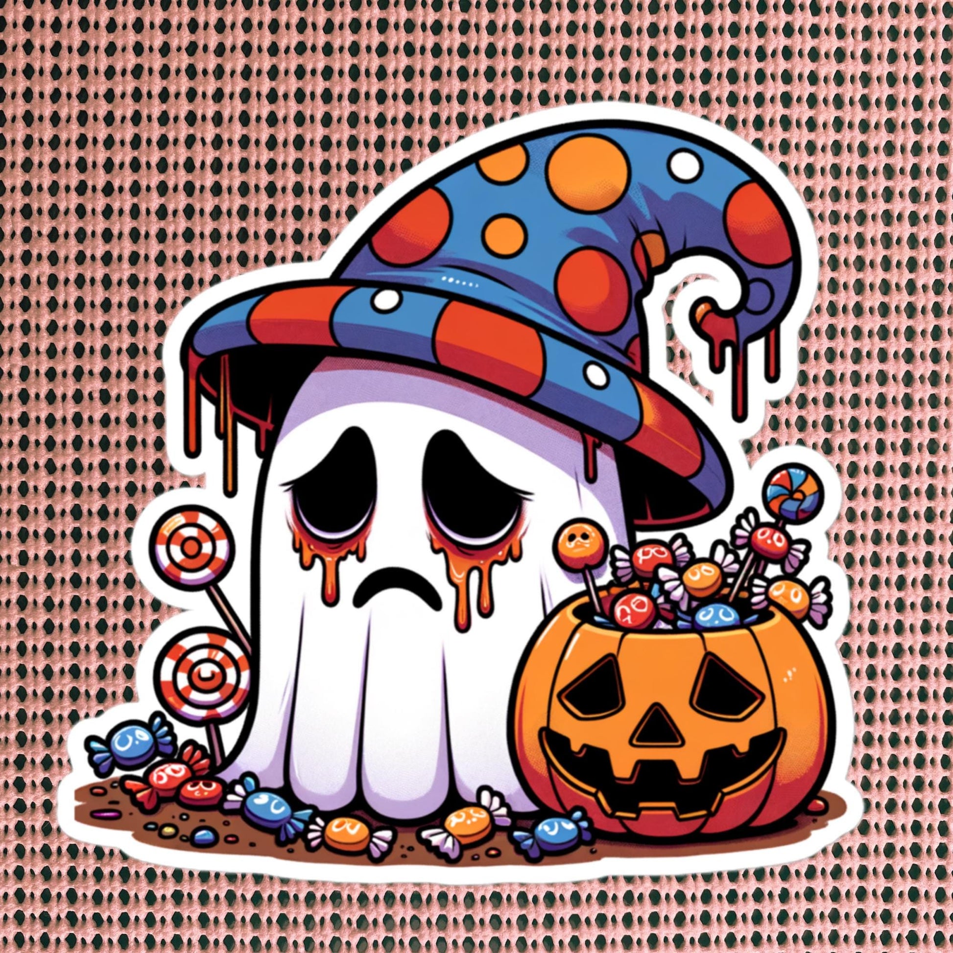 Waterproof Vinyl Sticker of Sad Little Ghost Halloween Candy Weirdcore Sticker