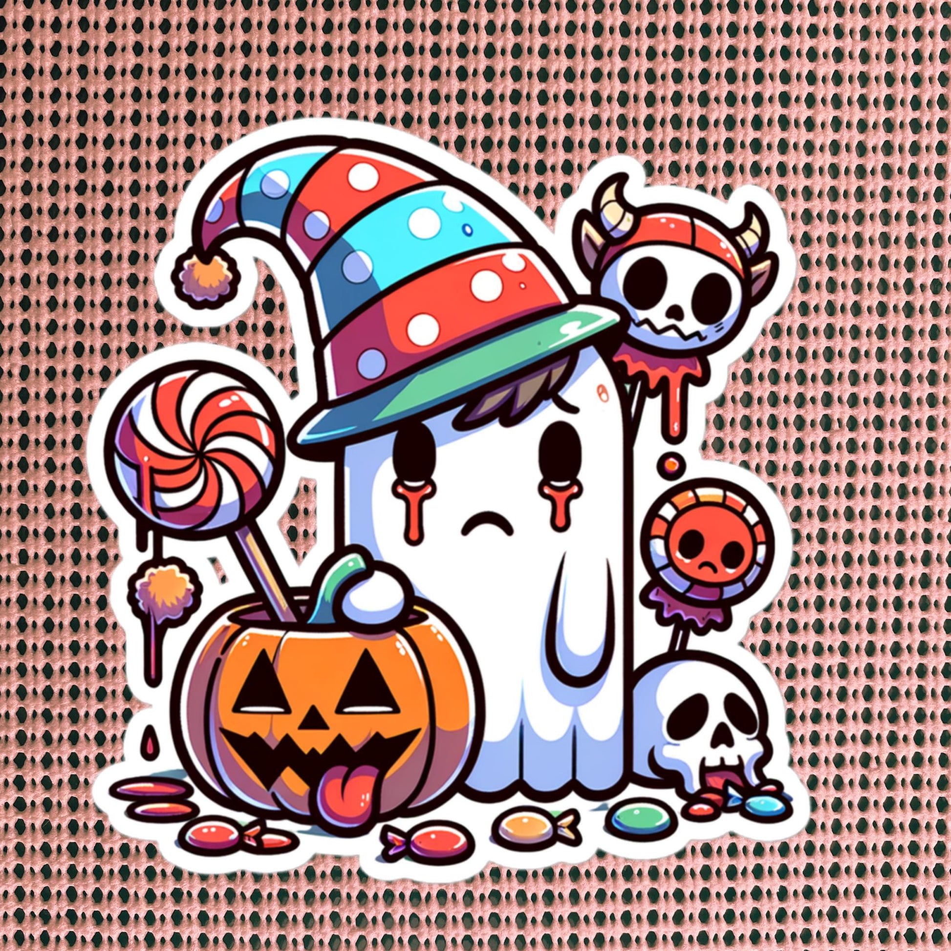 Sad Little Trick or Treat Ghost Halloween Sticker Vinyl Waterproof Weird Ghost Sticker