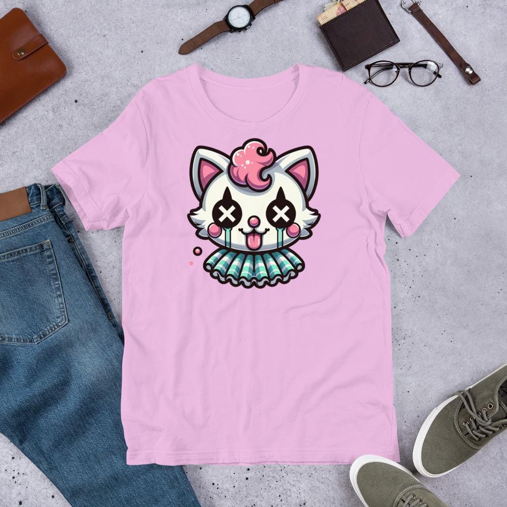 Creepy Cute Kitten Clown T-Shirt Weirdcore Clowncore Cat Pastel Goth Grunge Tee Shirt