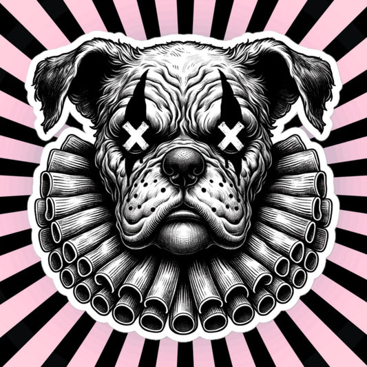 Macabre Horror Gothic Bulldog Clown Vinyl Sticker Gore Clowncore Gothic Evil Clown Dog Weirdcore Waterproof Sticker