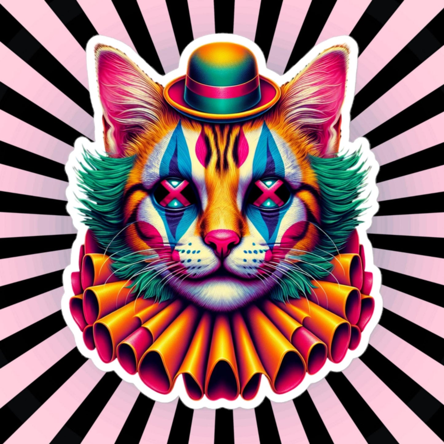 Trippy Weird Evil Clown Cat Vinyl Sticker Weirdcore Clowncore Creepy Kitty Grunge Goth Waterproof Sticker