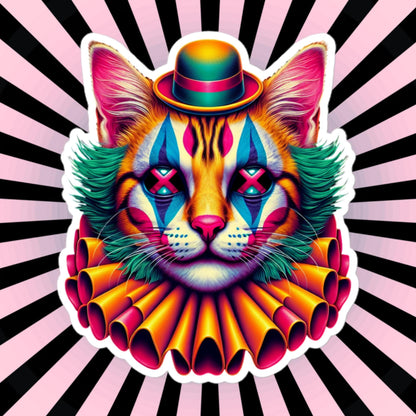 Trippy Weird Evil Clown Cat Vinyl Sticker Weirdcore Clowncore Creepy Kitty Grunge Goth Waterproof Sticker