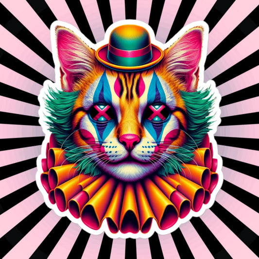 Trippy Weird Evil Clown Cat Vinyl Sticker Weirdcore Clowncore Creepy Kitty Grunge Goth Waterproof Sticker