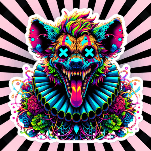 Neon Goth Weird Evil Clown Hyena Vinyl Sticker Weirdcore Clowncore Creepy Animal Grunge Goth Waterproof Sticker