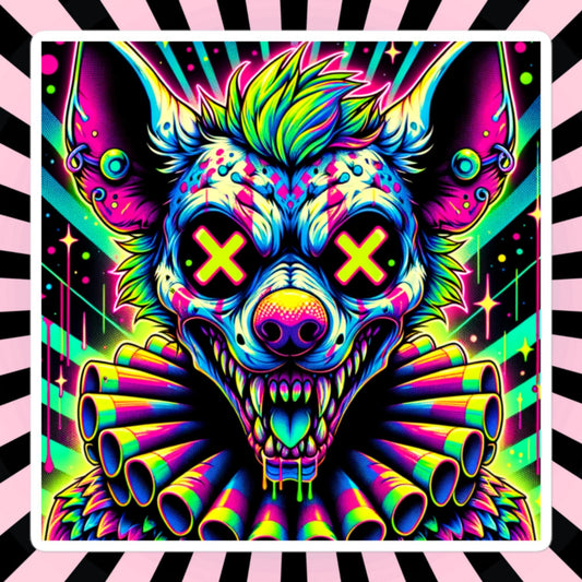 Spooky Neon Goth Weird Evil Clown Hyena Vinyl Sticker Weirdcore Clowncore Creepy Animal Grunge Goth Waterproof Sticker