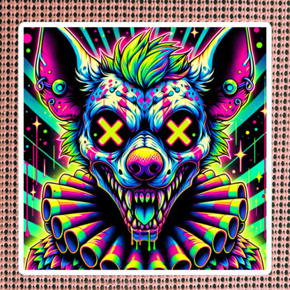 Spooky Neon Goth Weird Evil Clown Hyena Vinyl Sticker Weirdcore Clowncore Creepy Animal Grunge Goth Waterproof Sticker