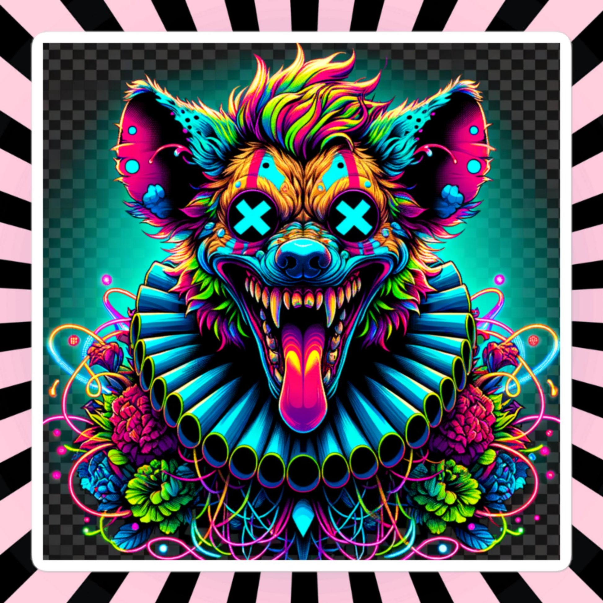 Square Neon Goth Weird Evil Clown Hyena Vinyl Sticker Weirdcore Clowncore Creepy Animal Grunge Goth Waterproof Sticker
