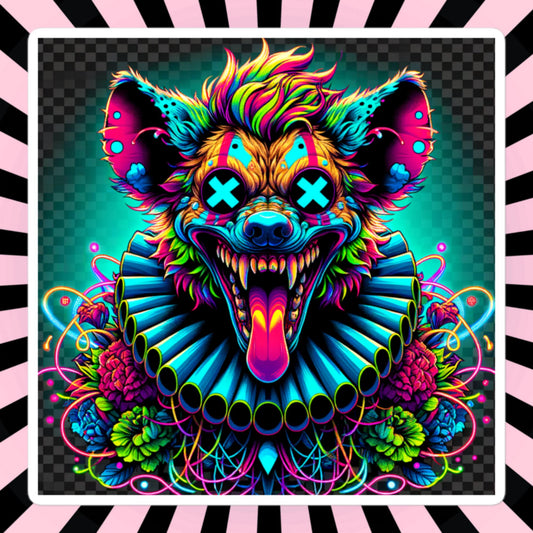 Square Neon Goth Weird Evil Clown Hyena Vinyl Sticker Weirdcore Clowncore Creepy Animal Grunge Goth Waterproof Sticker