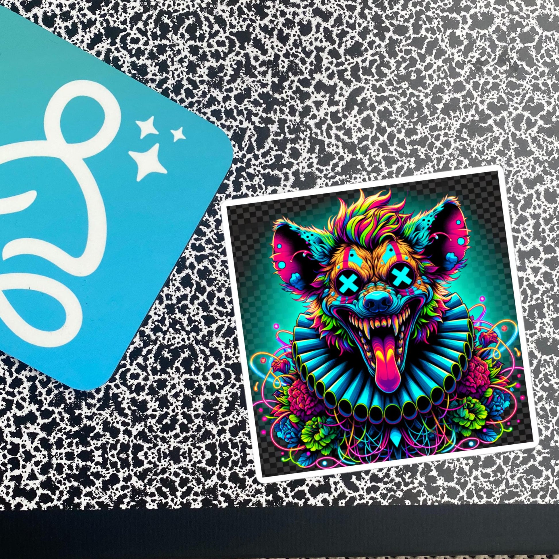 Square Neon Goth Weird Evil Clown Hyena Vinyl Sticker Weirdcore Clowncore Creepy Animal Grunge Goth Waterproof Sticker