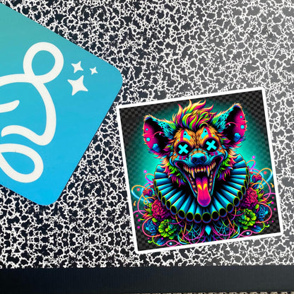 Square Neon Goth Weird Evil Clown Hyena Vinyl Sticker Weirdcore Clowncore Creepy Animal Grunge Goth Waterproof Sticker
