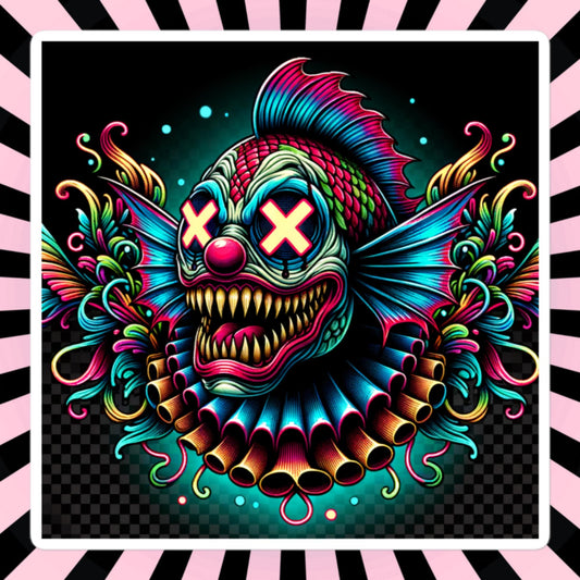 Square Neon Goth Weird Evil Clown Fish Vinyl Sticker Weirdcore Clowncore Creepy Animal Grunge Goth Waterproof Sticker