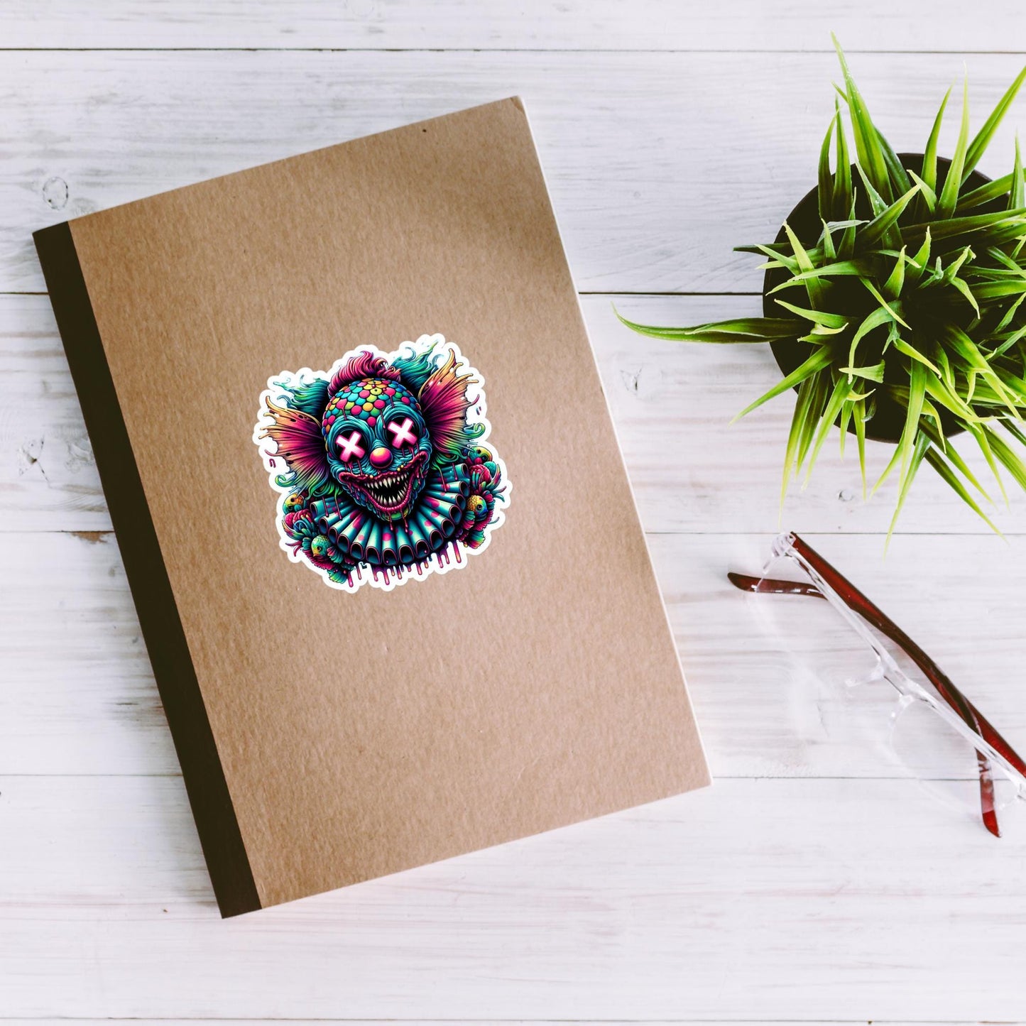 Trippy Weird Evil Clown Demon Vinyl Sticker Weirdcore Clowncore Creepy Clown Grunge Goth Waterproof Sticker
