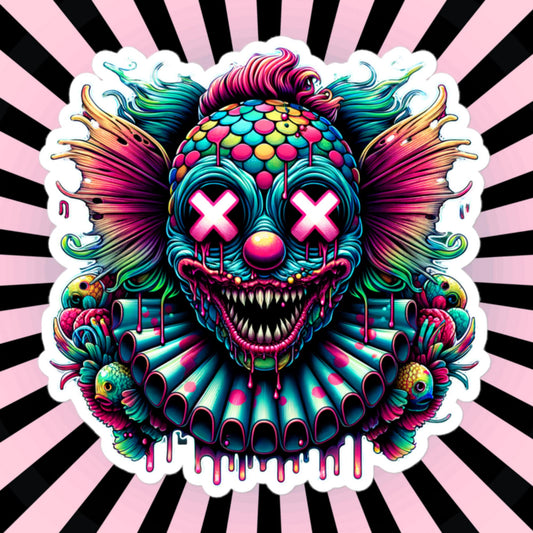 Trippy Weird Evil Clown Demon Vinyl Sticker Weirdcore Clowncore Creepy Clown Grunge Goth Waterproof Sticker