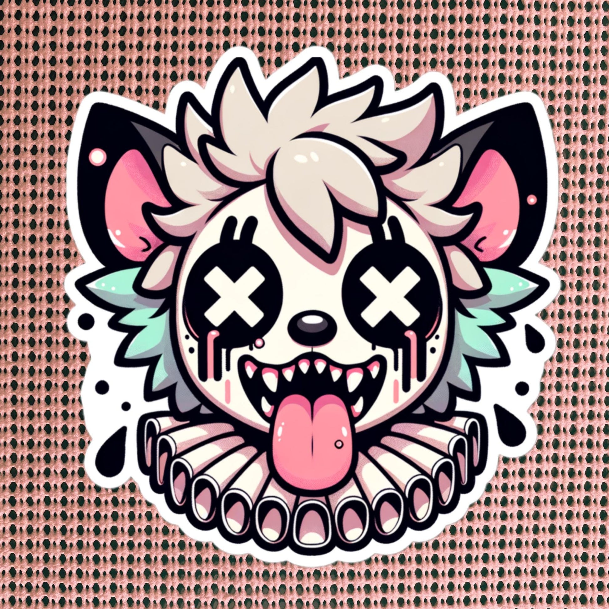 Creepy Cute Weird Spotted Hyena Clown Vinyl Sticker Weirdcore Clowncore Pastel Grunge Goth Clown Animal Waterproof Sticker