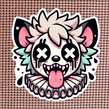 Creepy Cute Weird Spotted Hyena Clown Vinyl Sticker Weirdcore Clowncore Pastel Grunge Goth Clown Animal Waterproof Sticker