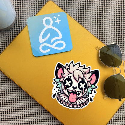 Creepy Cute Weird Spotted Hyena Clown Vinyl Sticker Weirdcore Clowncore Pastel Grunge Goth Clown Animal Waterproof Sticker