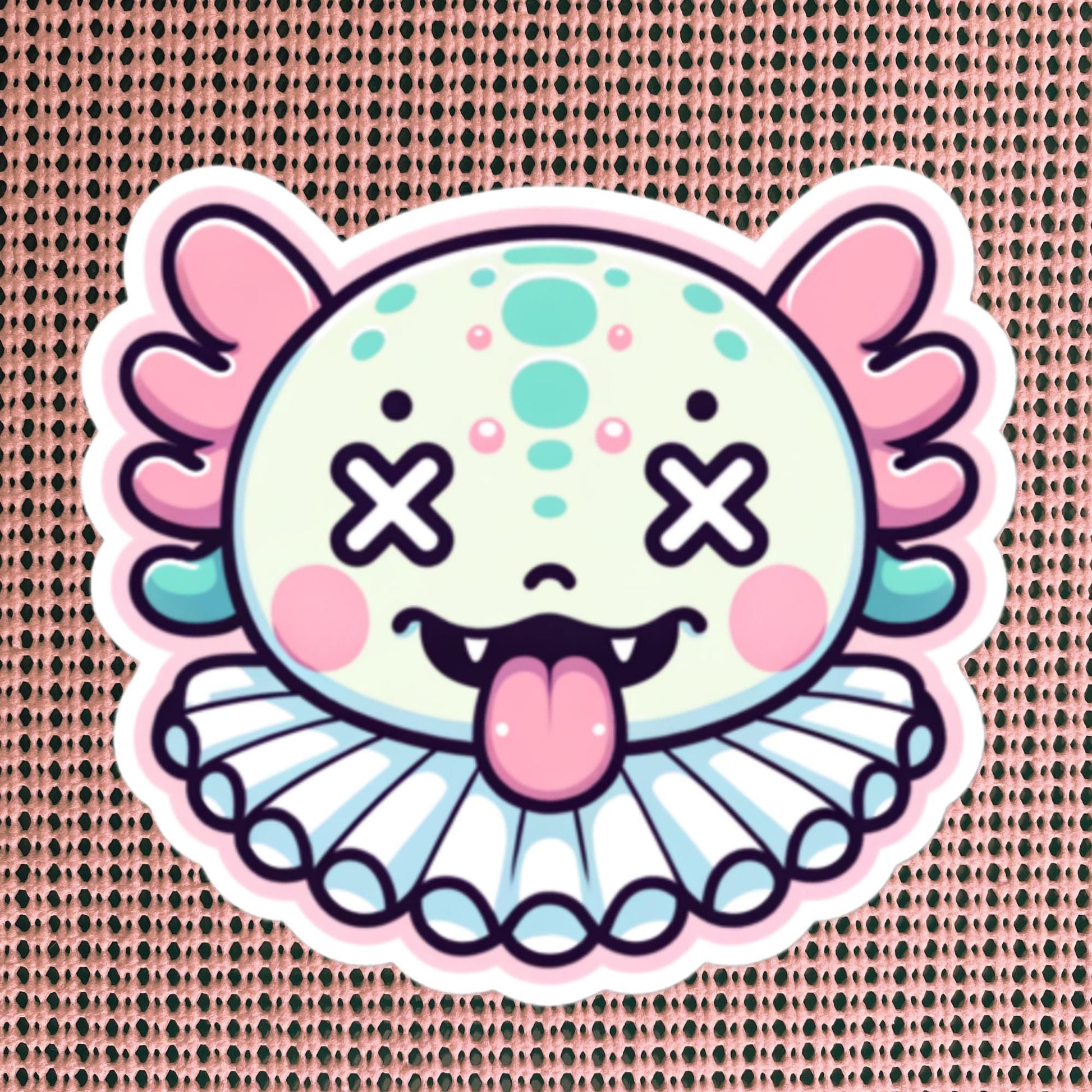 Creepy Cute Weird Axolotl Clown Vinyl Sticker Weirdcore Clowncore Pastel Grunge Goth Clown Animal Waterproof Sticker