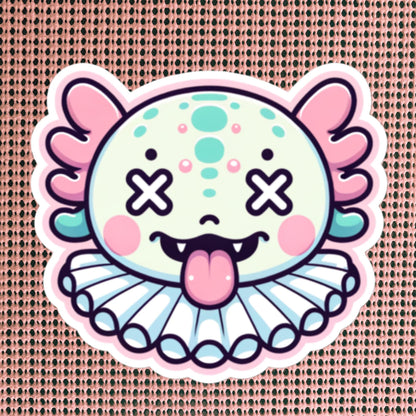 Creepy Cute Weird Axolotl Clown Vinyl Sticker Weirdcore Clowncore Pastel Grunge Goth Clown Animal Waterproof Sticker